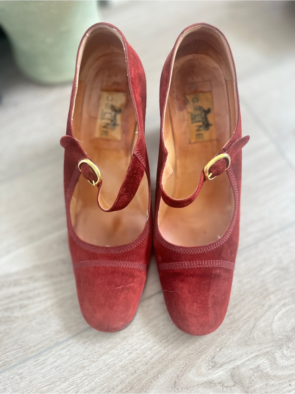 Archive 2010 Celine Burgundy Suede Mary Jane w/ Block Heels Sz. 8/39